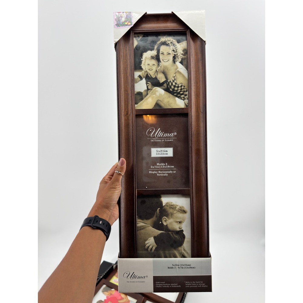 Ultima Solid Wood 3 Opening Collage Picture Frame Brown 5x21 Holds Three 5x7